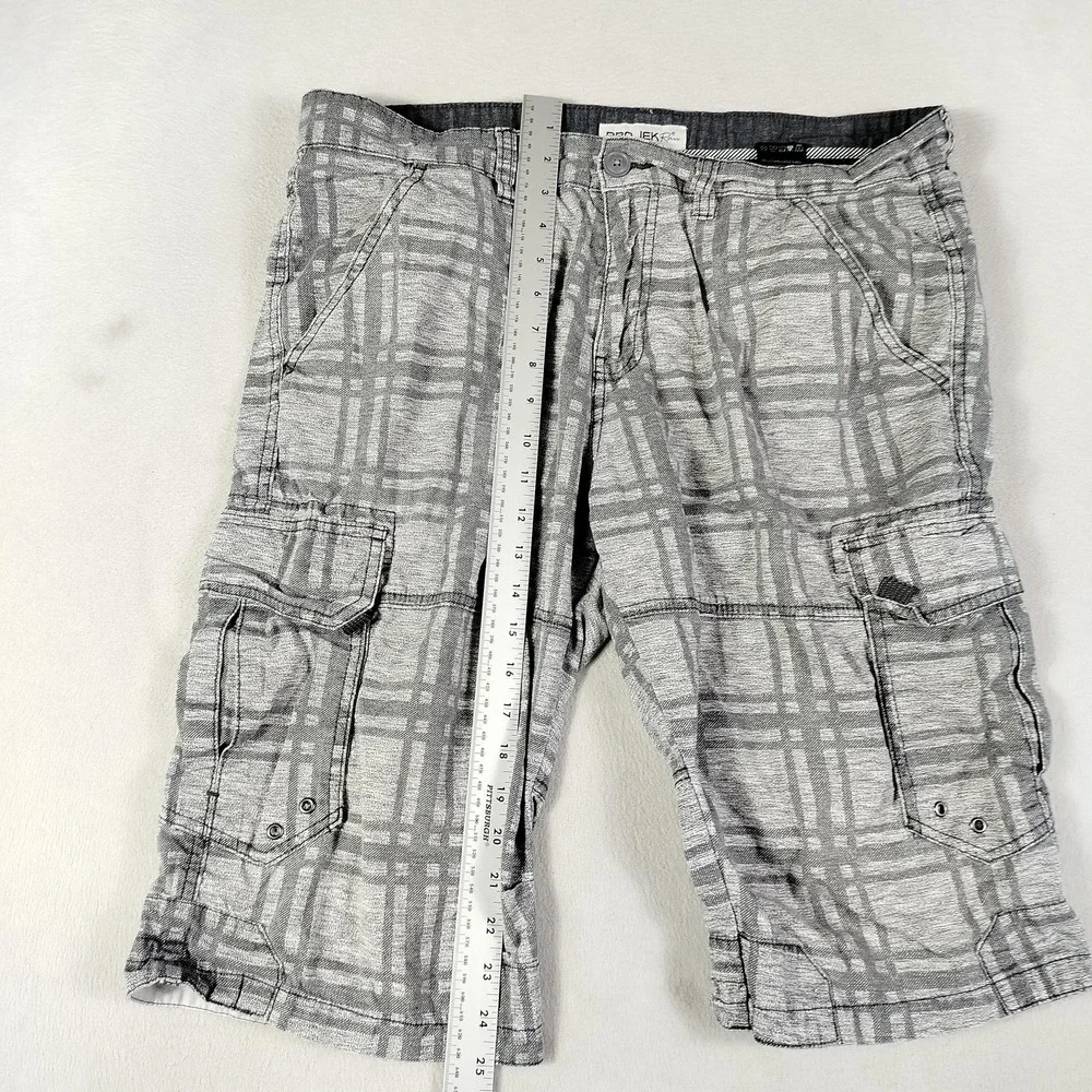 Projek Raw Cargo Shorts Mens 36 Gray Plaid Canvas Relaxed Fit Casual Summer